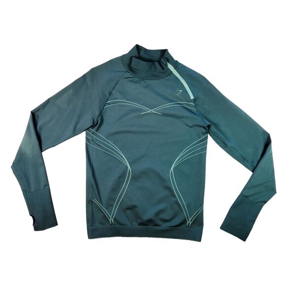 GYMSHARK Apex 1/4-Zip Pullover Women Large Teal Green Athletic Long Sleeve - Picture 1 of 7